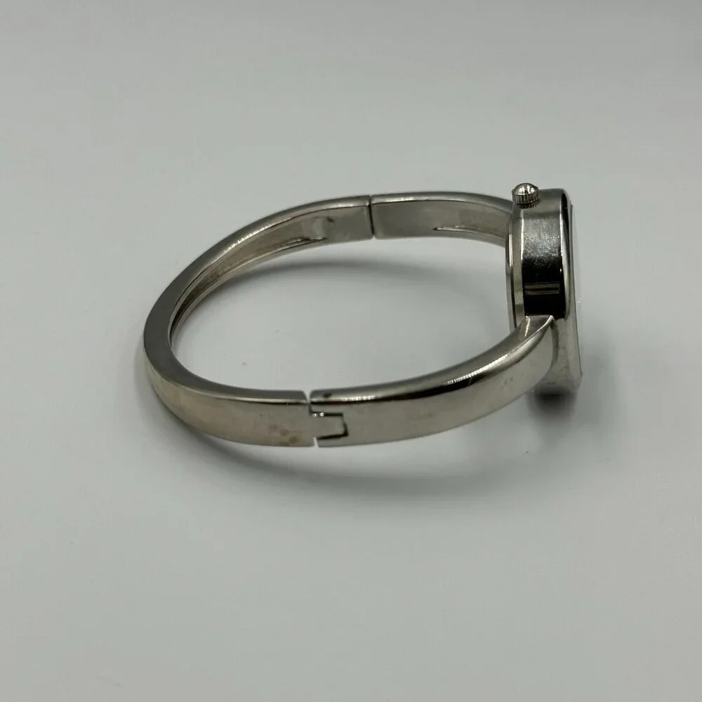 3/$30 Folio Watch Women Silver Floating Crystal Dial Bangle Band Works 6.75
